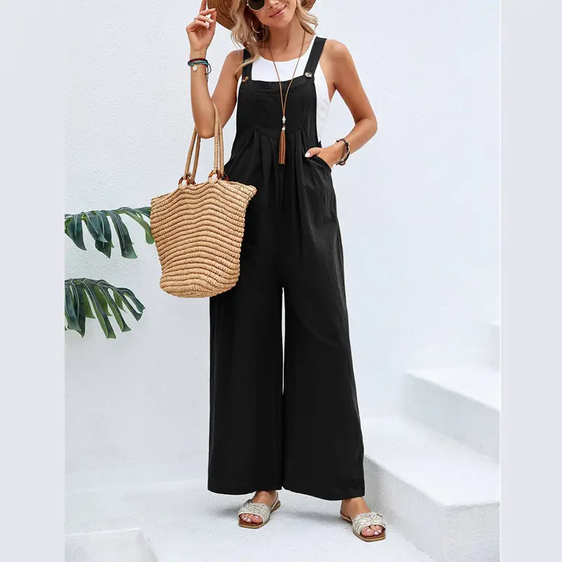 Women's Green Wide Leg Trouser Set Mid Waist Overalls