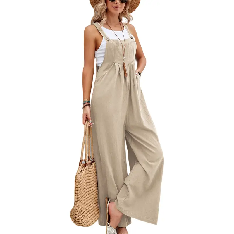 Women's Green Wide Leg Trouser Set Mid Waist Overalls — feature 10