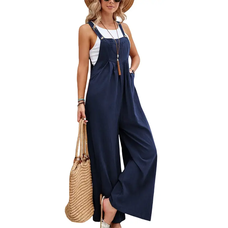 Women's Green Wide Leg Trouser Set Mid Waist Overalls — feature 11