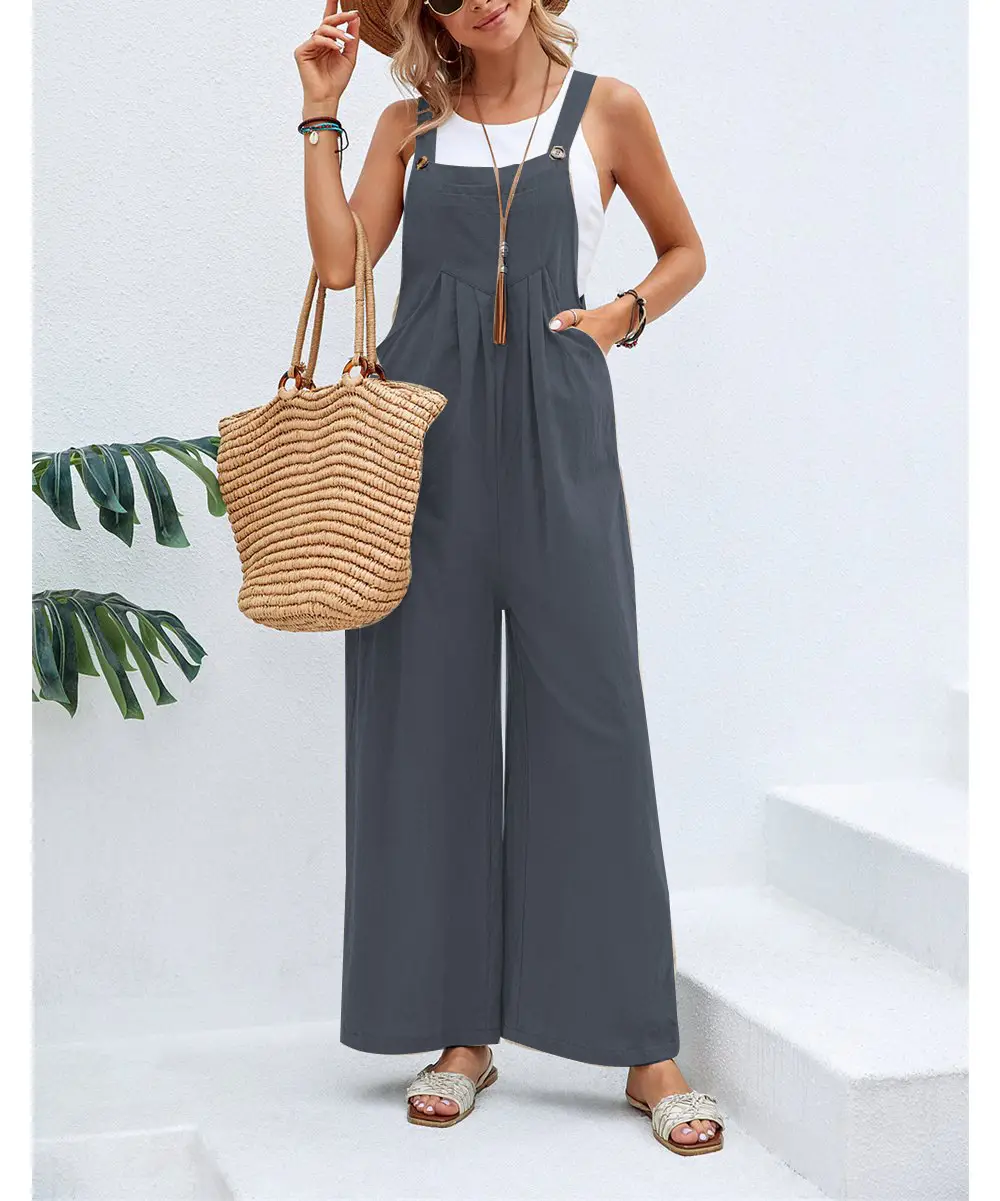 Women's Green Wide Leg Trouser Set Mid Waist Overalls — feature 19