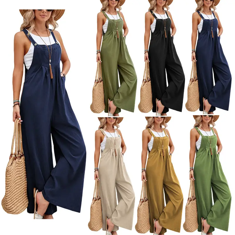 Women's Green Wide Leg Trouser Set Mid Waist Overalls — feature 6