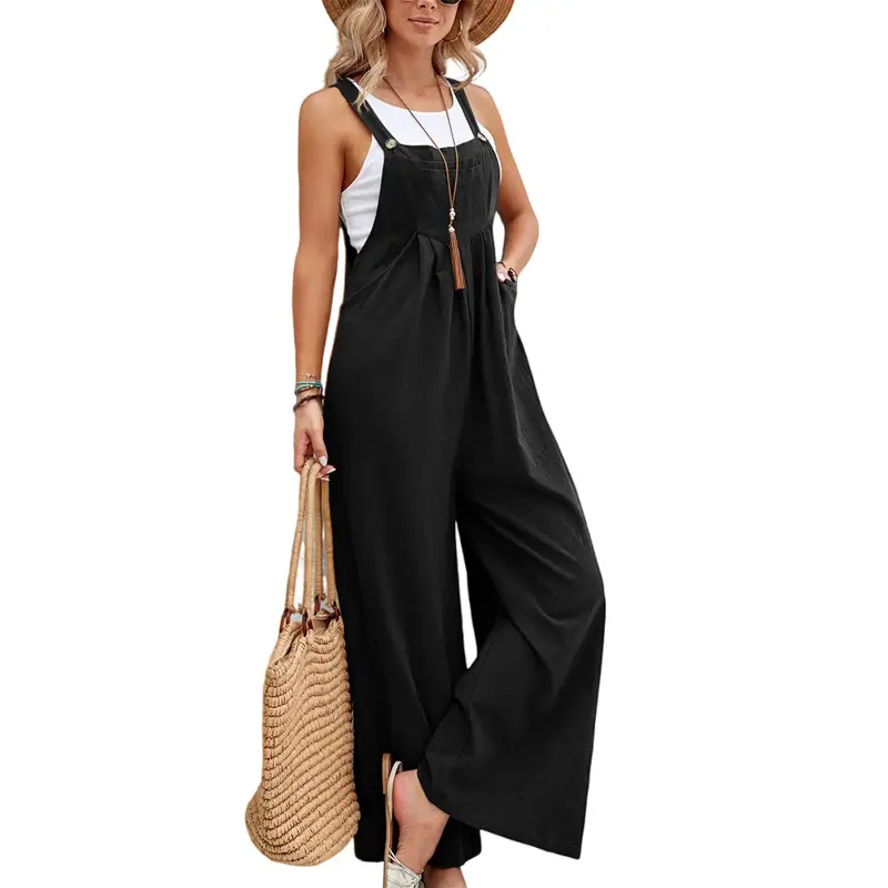 Women's Green Wide Leg Trouser Set Mid Waist Overalls — feature 8