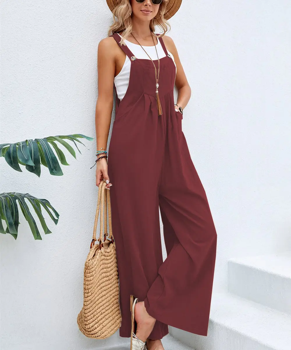 Women's Green Wide Leg Trouser Set Mid Waist Overalls