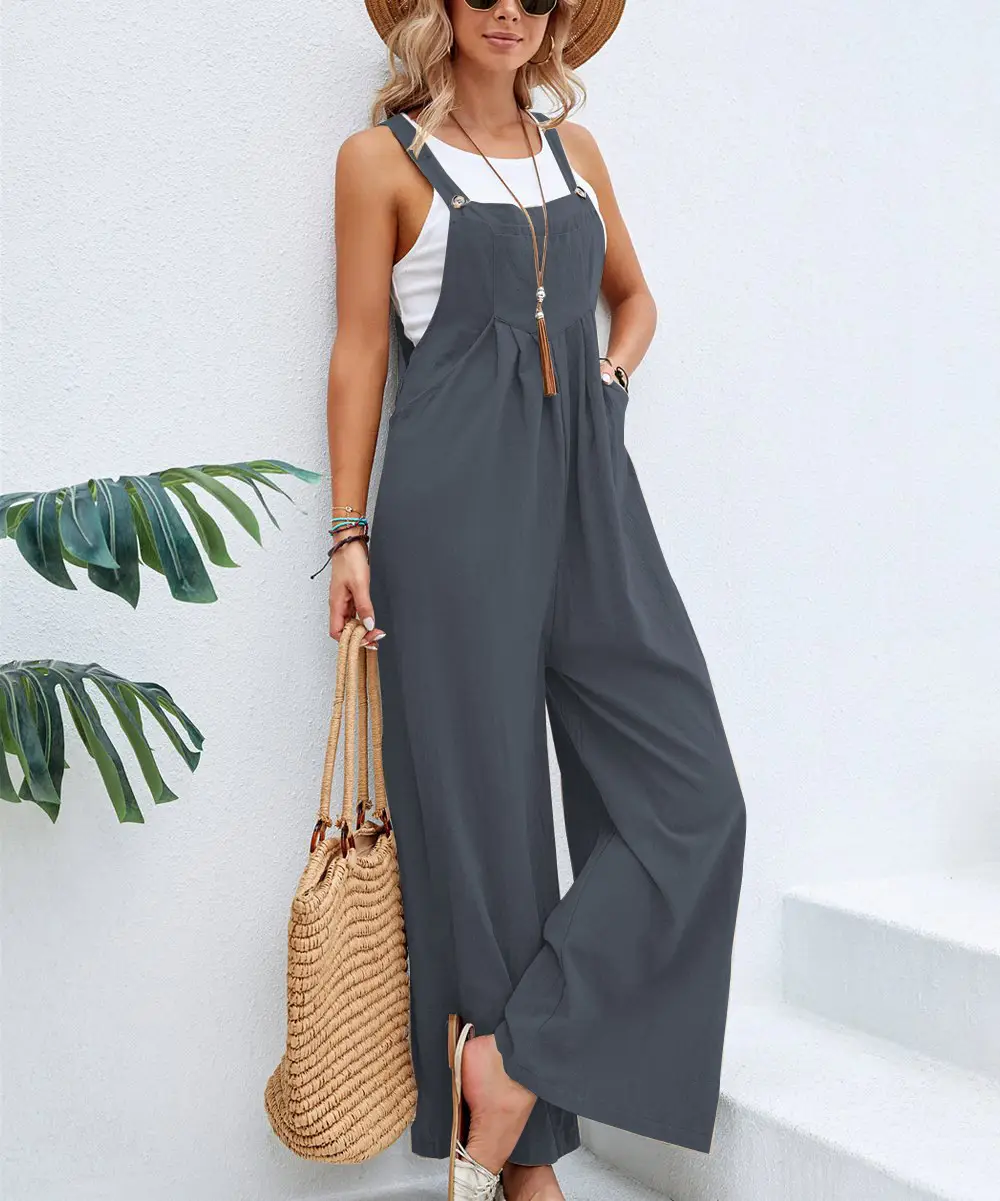 Women's Green Wide Leg Trouser Set Mid Waist Overalls