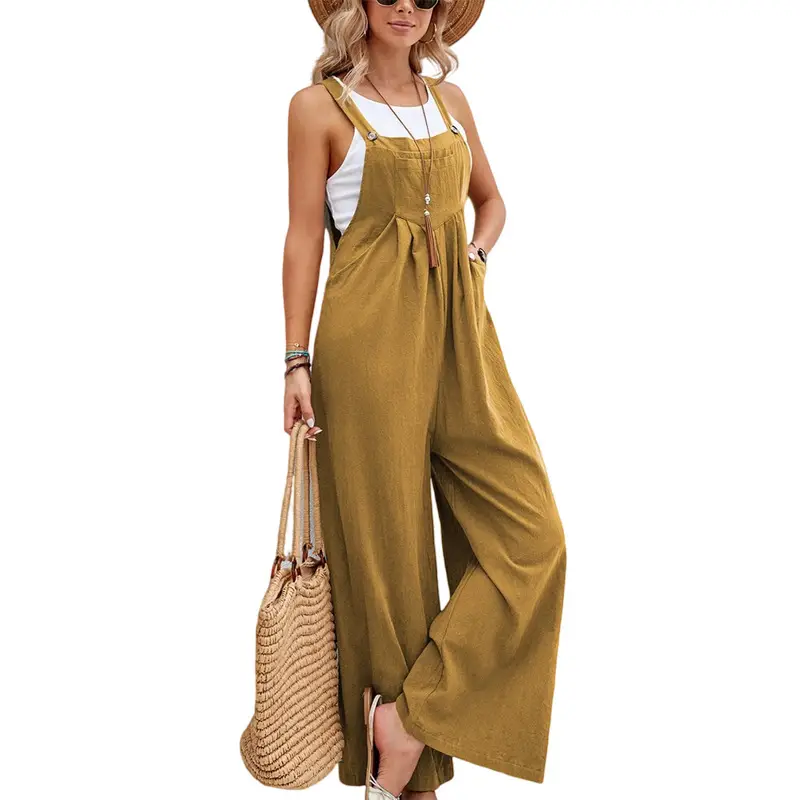Women's Green Wide Leg Trouser Set Mid Waist Overalls