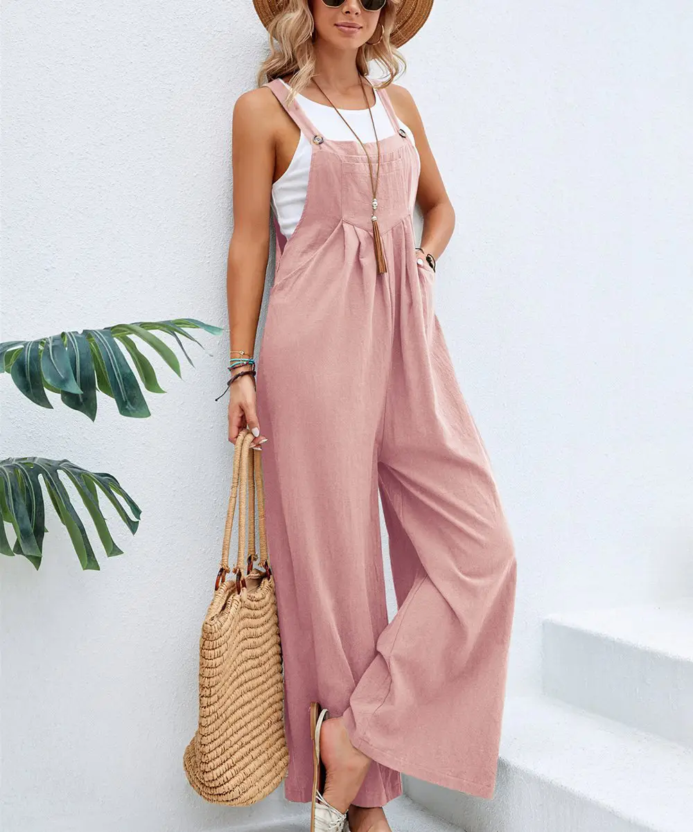 Women's Green Wide Leg Trouser Set Mid Waist Overalls — feature 17