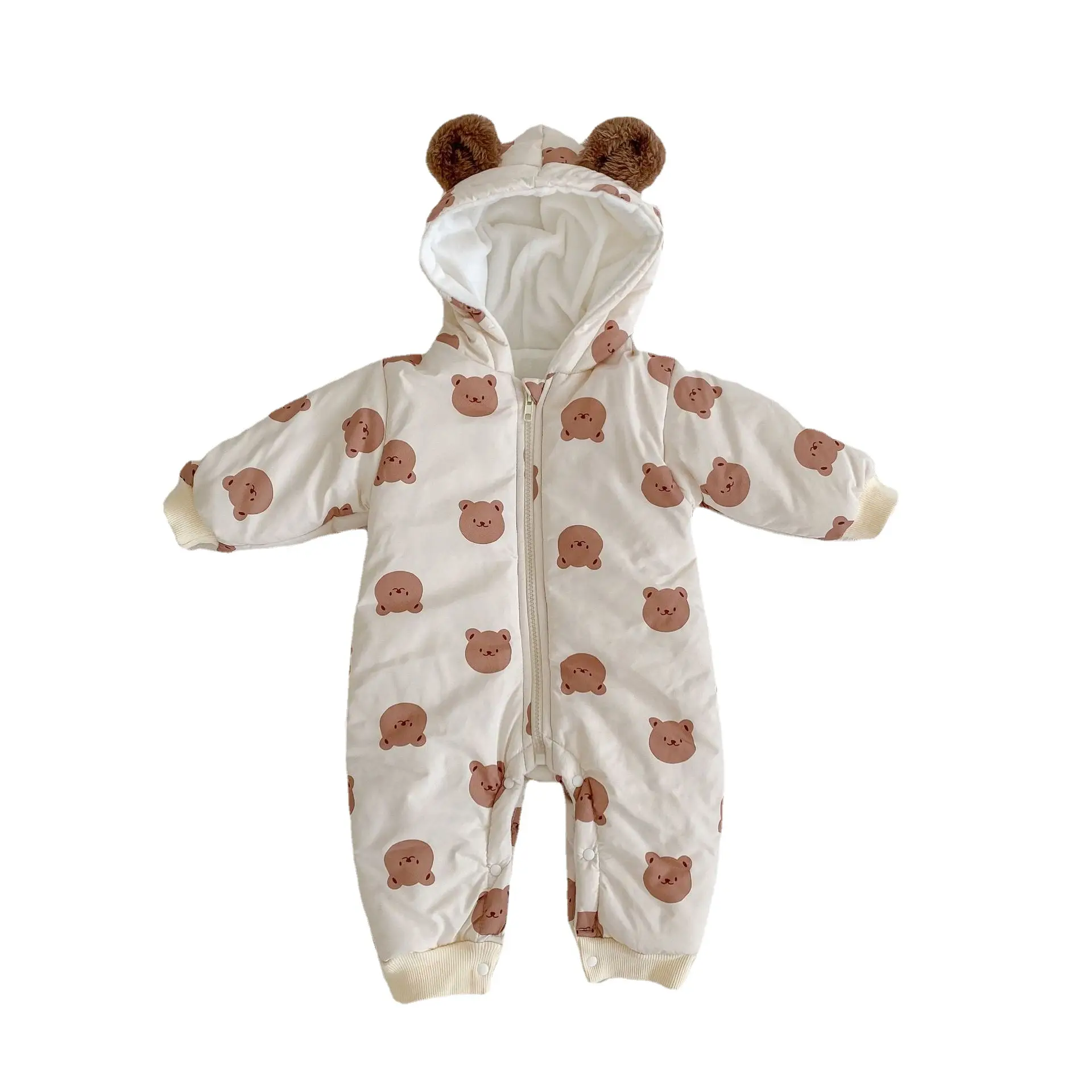 2025 Winter Velvet Bear Print Hooded Crawling Jumpsuit for Baby - Image 6