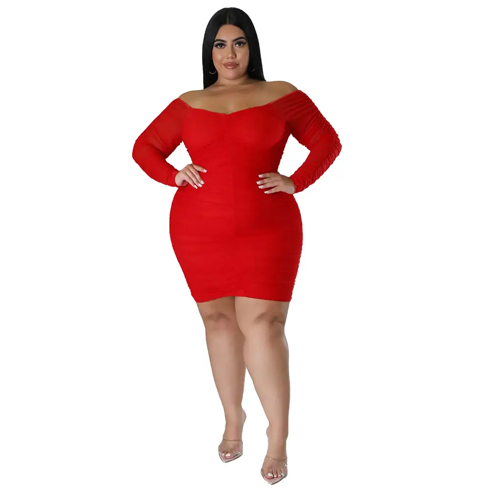 Black Wrap Dress for Plus Size Women with Mesh Sleeves