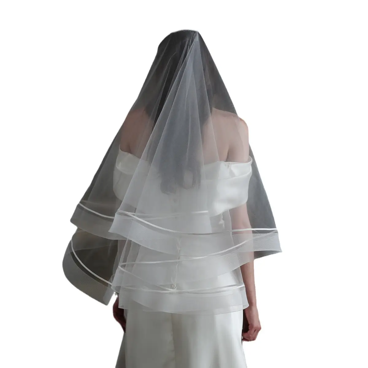 White Double-Layer Elastic Mesh Veil for Weddings - Image 6