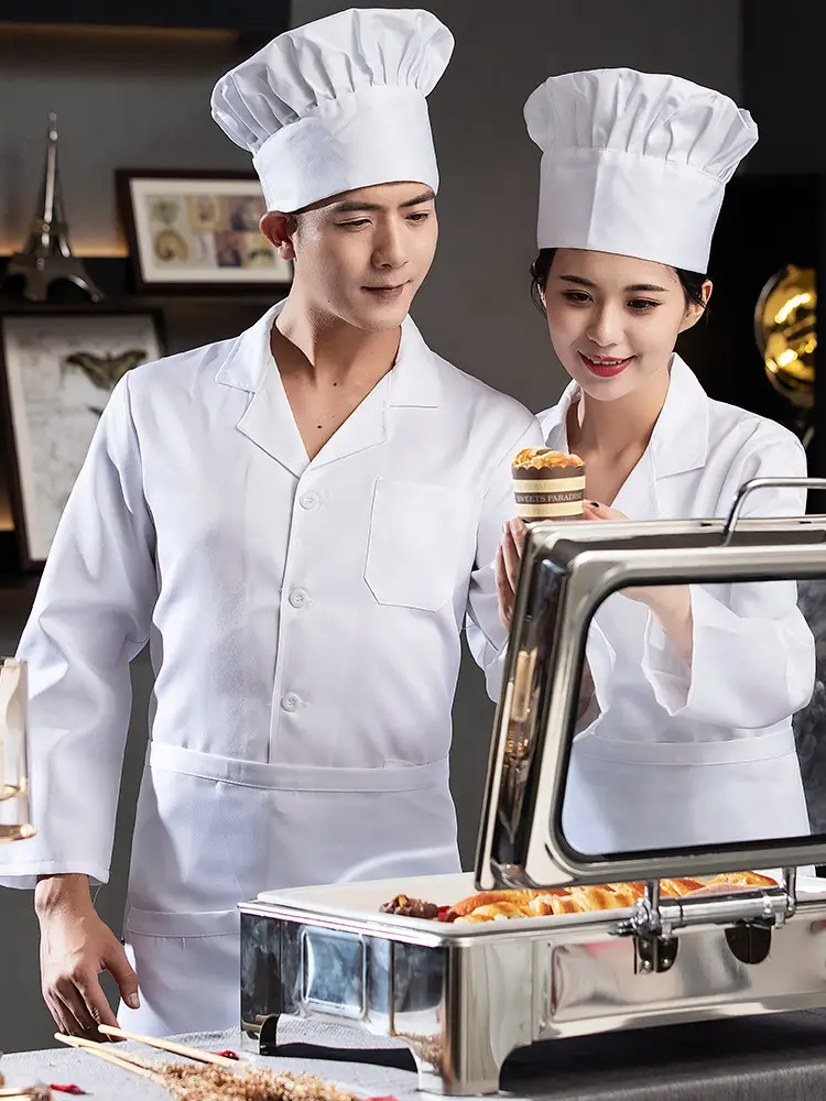 Men White Chef Work Shirt School Kitchen Long Sleeve - Image 6