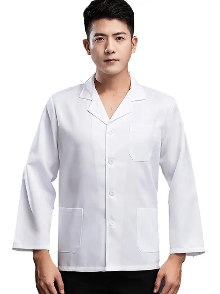 Men White Chef Work Shirt School Kitchen Long Sleeve - Image 7