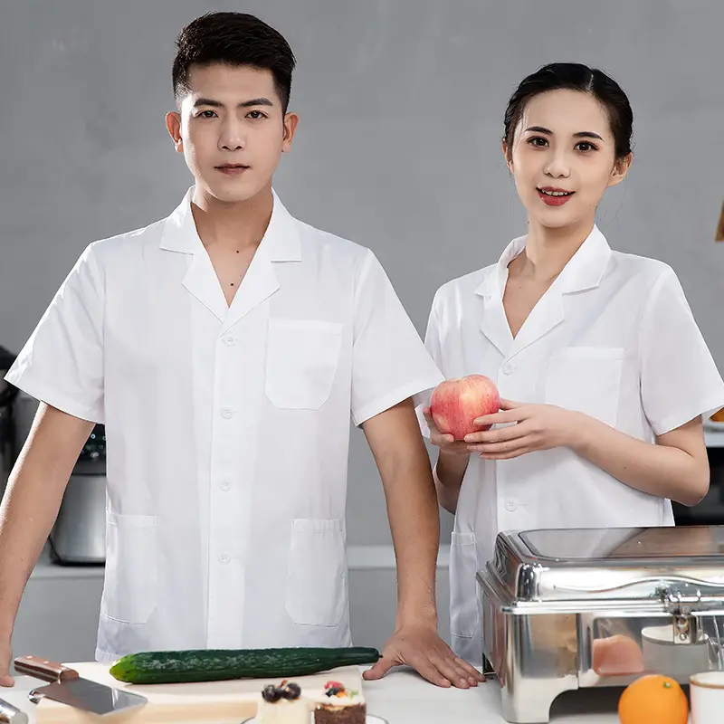 Men White Chef Work Shirt School Kitchen Long Sleeve - Image 2