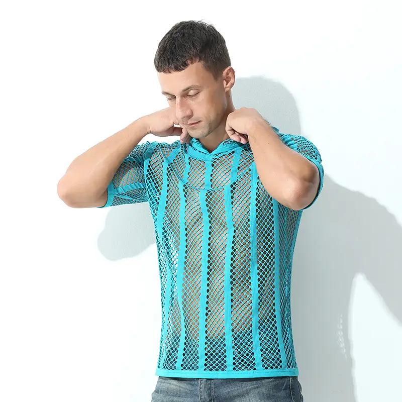 Men's Mesh Lace T-Shirt Cream Short Sleeve