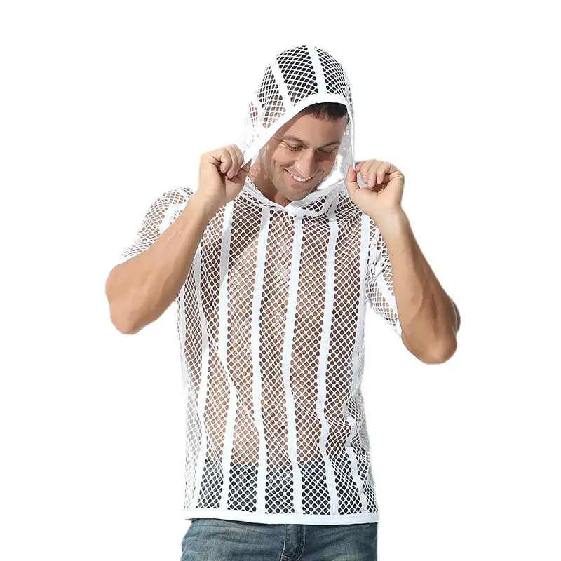 Men's Mesh Lace T-Shirt Cream Short Sleeve