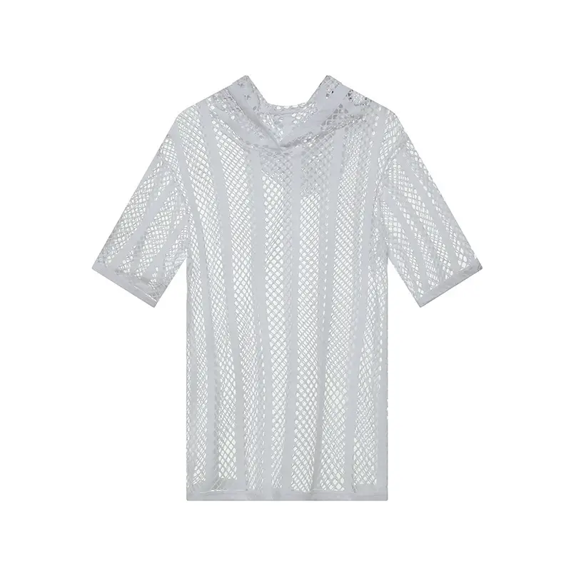 Men's Mesh Lace T-Shirt Cream Short Sleeve