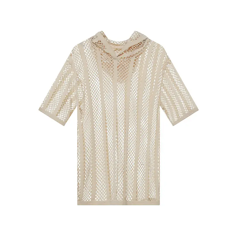 Men's Mesh Lace T-Shirt Cream Short Sleeve