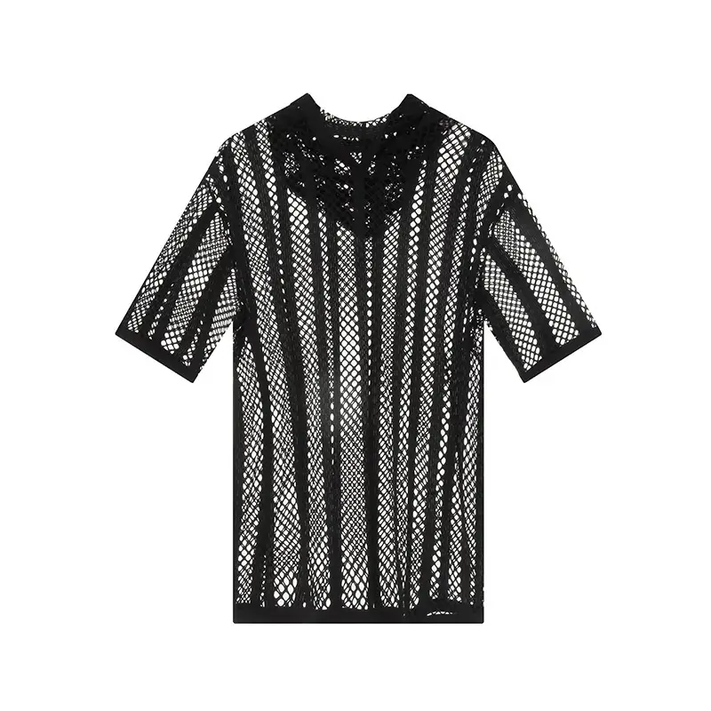 Men's Mesh Lace T-Shirt Cream Short Sleeve