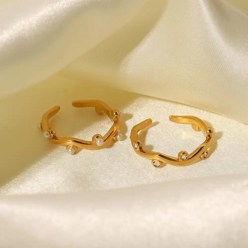 18K Gold Plated Titanium Steel Ring with White Pearl Opening - Image 5