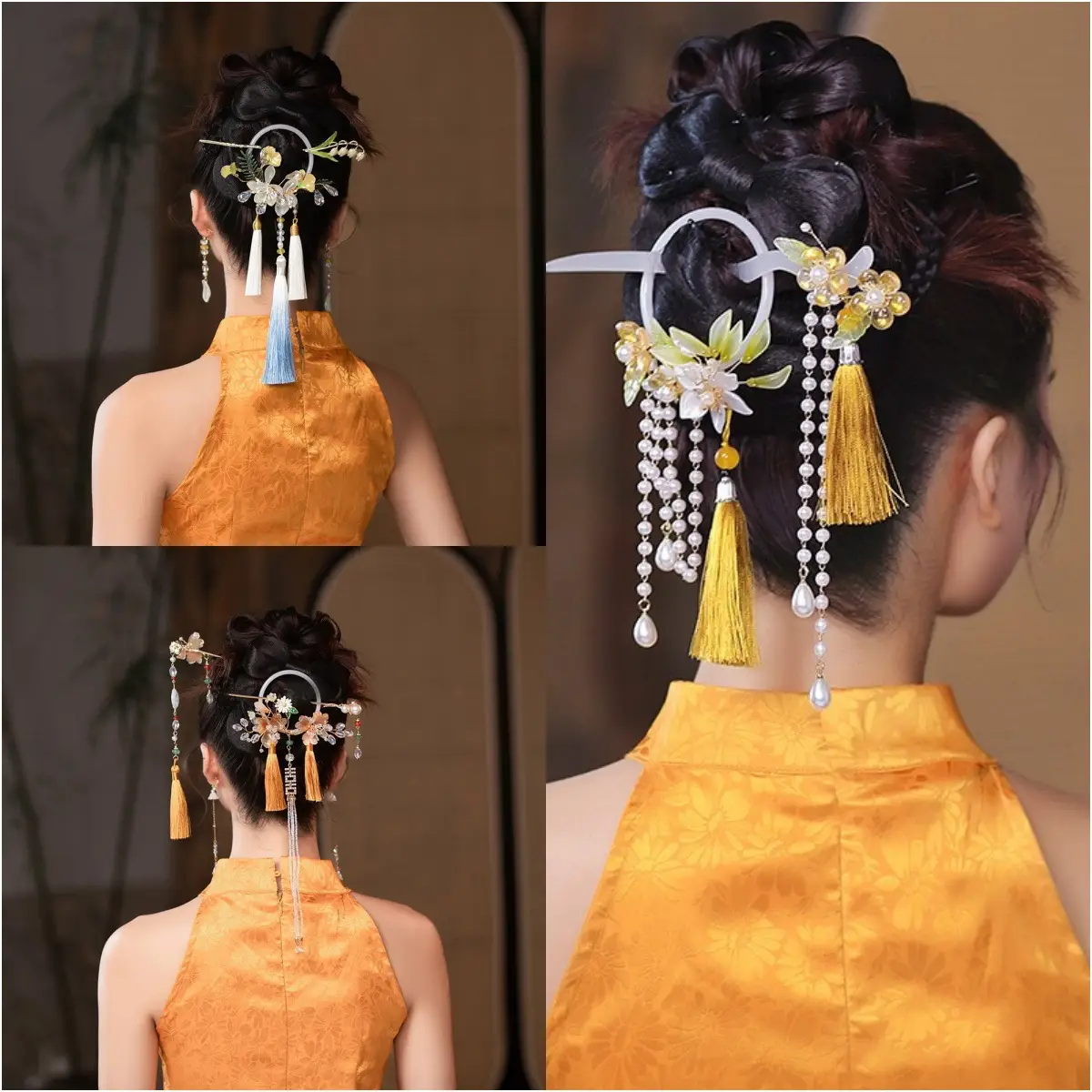 New Chinese Bride Hair Coiling Tassel Cheongsam Set — feature 1