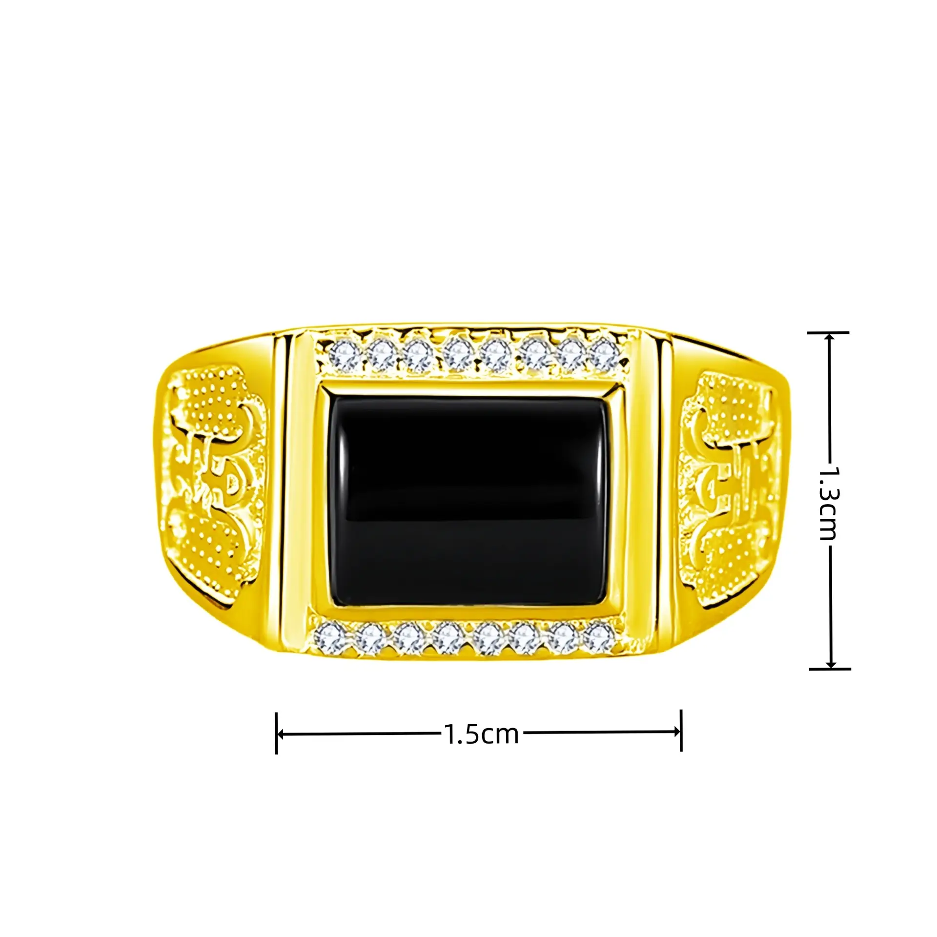 Men's Black Diamond Agate Ring with Silver Plating - Image 9