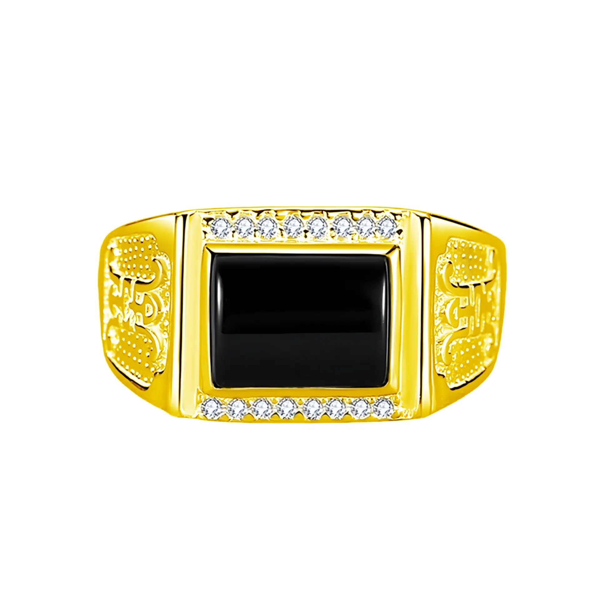 Men's Black Diamond Agate Ring with Silver Plating - Image 2