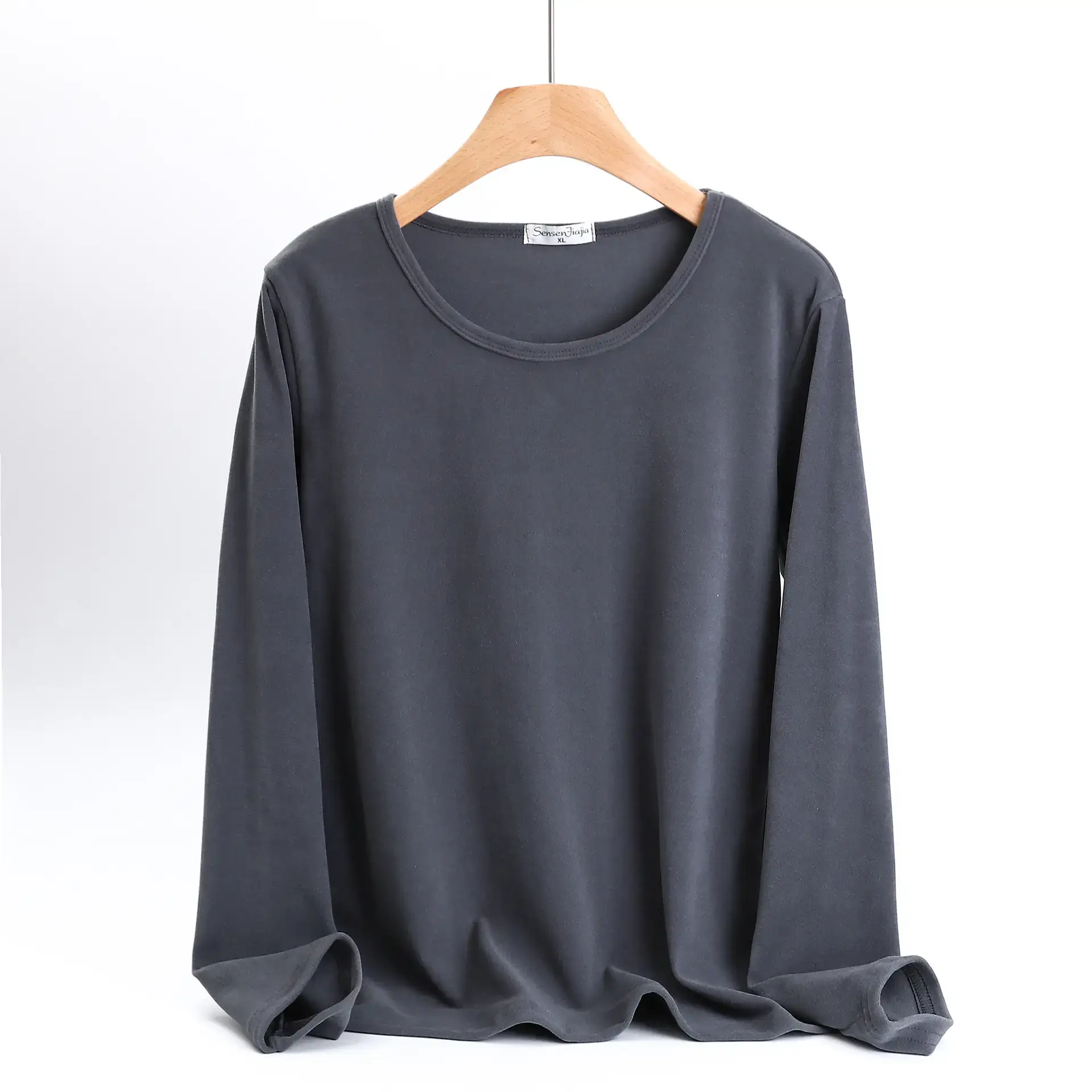 Korean Style Fleece Wrap Edge T-Shirt Dark Blue - Image 4