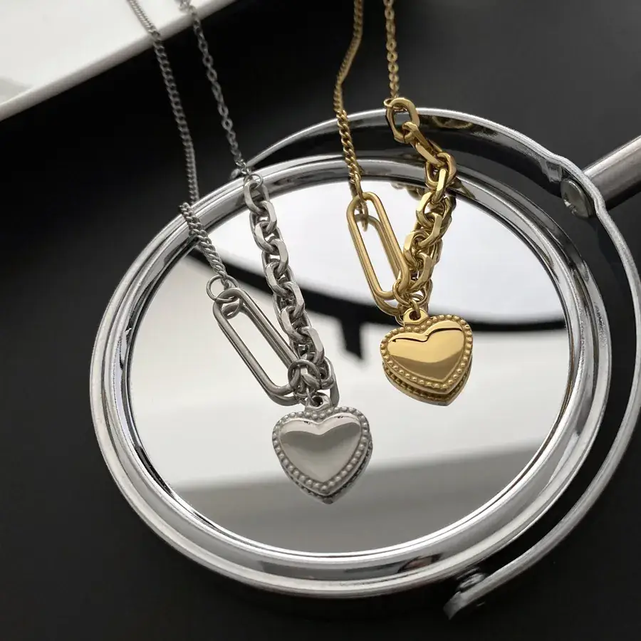 Titanium Love Pendant Necklace for Women Gold Heart & Safety Pin Design - Image 3