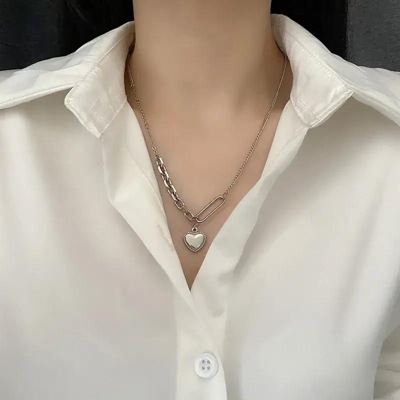 Titanium Love Pendant Necklace for Women Gold Heart & Safety Pin Design - Image 5