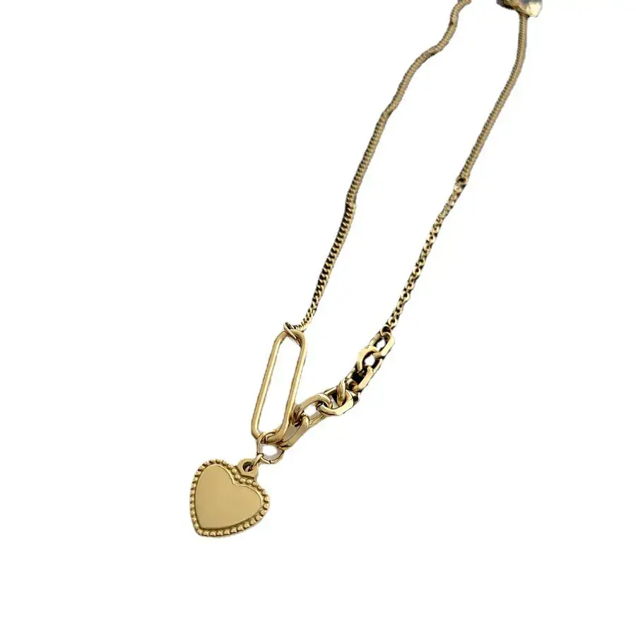 Titanium Love Pendant Necklace for Women Gold Heart & Safety Pin Design - Image 6