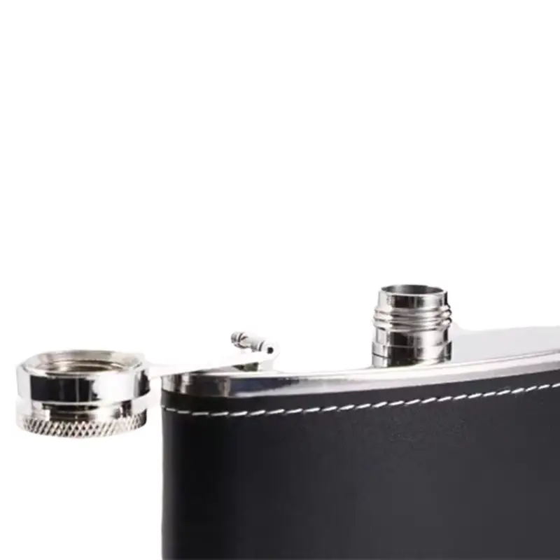 Stainless Steel Flask Black Leather Gift Box 8oz Wine Set - Image 13