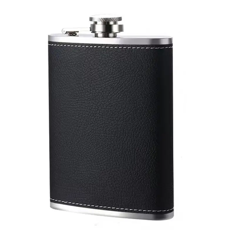 Stainless Steel Flask Black Leather Gift Box 8oz Wine Set - Image 4