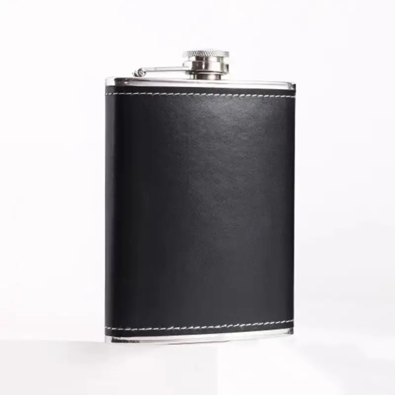 Stainless Steel Flask Black Leather Gift Box 8oz Wine Set - Image 5
