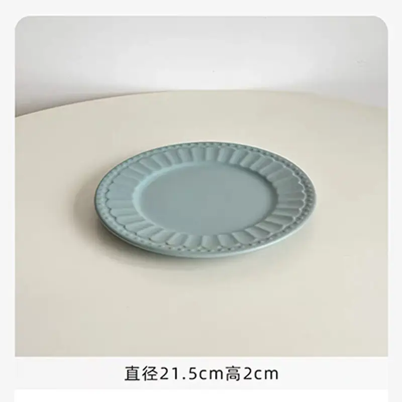 Wholesale Embossed Ceramic Plates Matte Red White Gray - Image 2