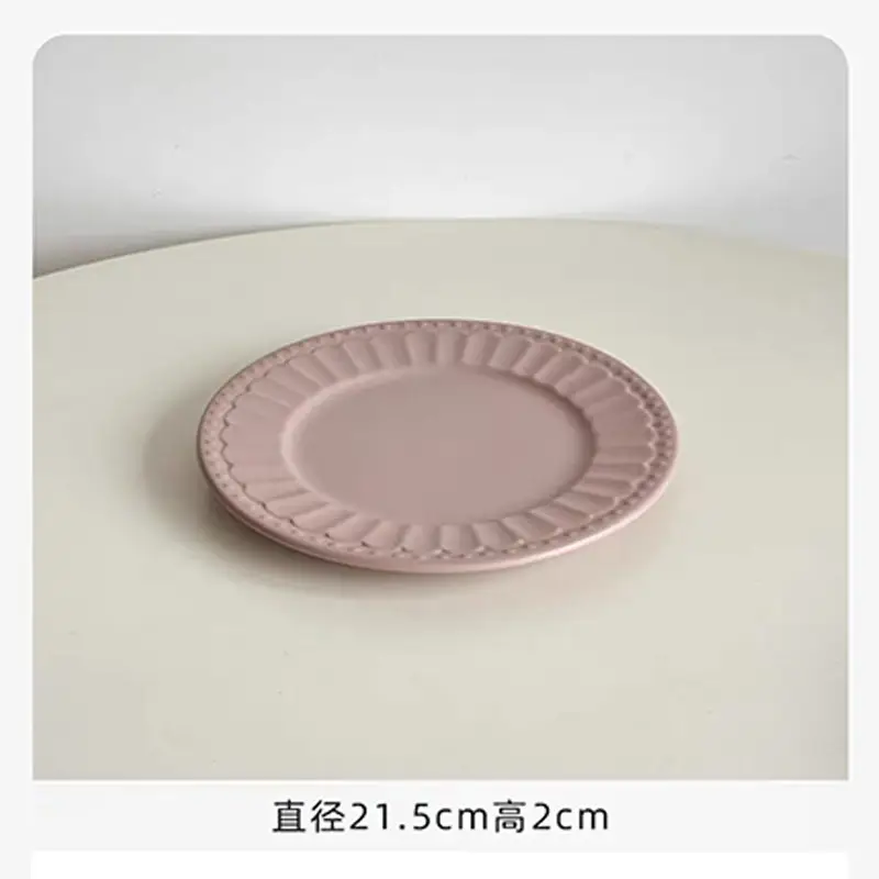 Wholesale Embossed Ceramic Plates Matte Red White Gray - Image 4