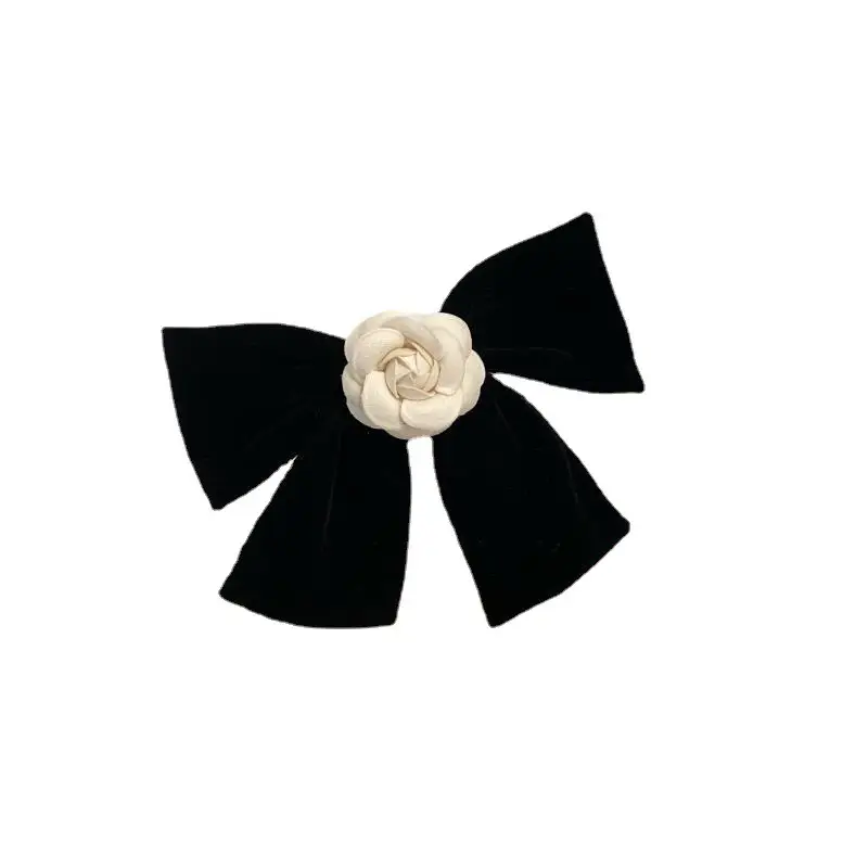 Black Velvet Camellia Hairpin Clip Bow - Image 8