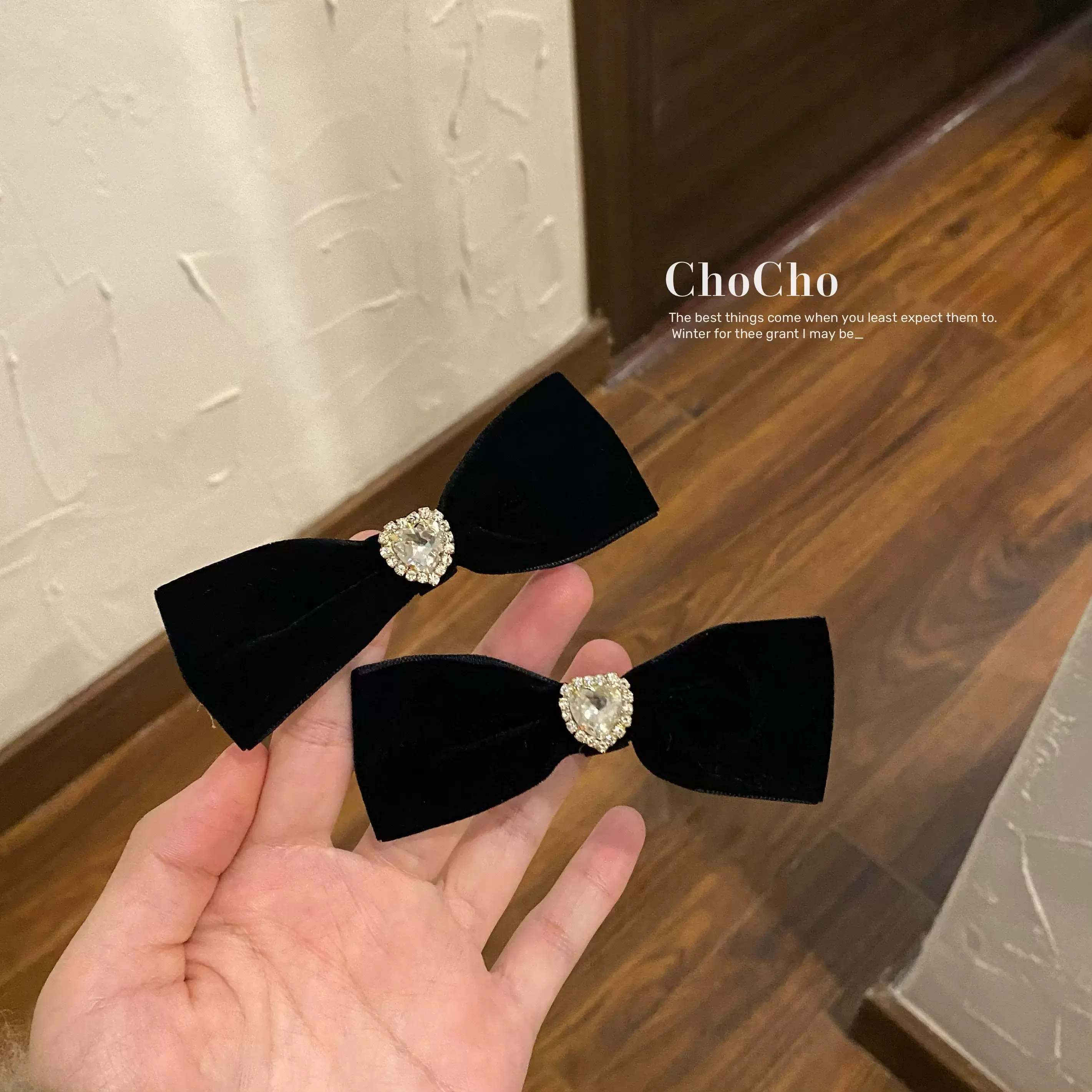 Black Velvet Camellia Hairpin Clip Bow — feature 14