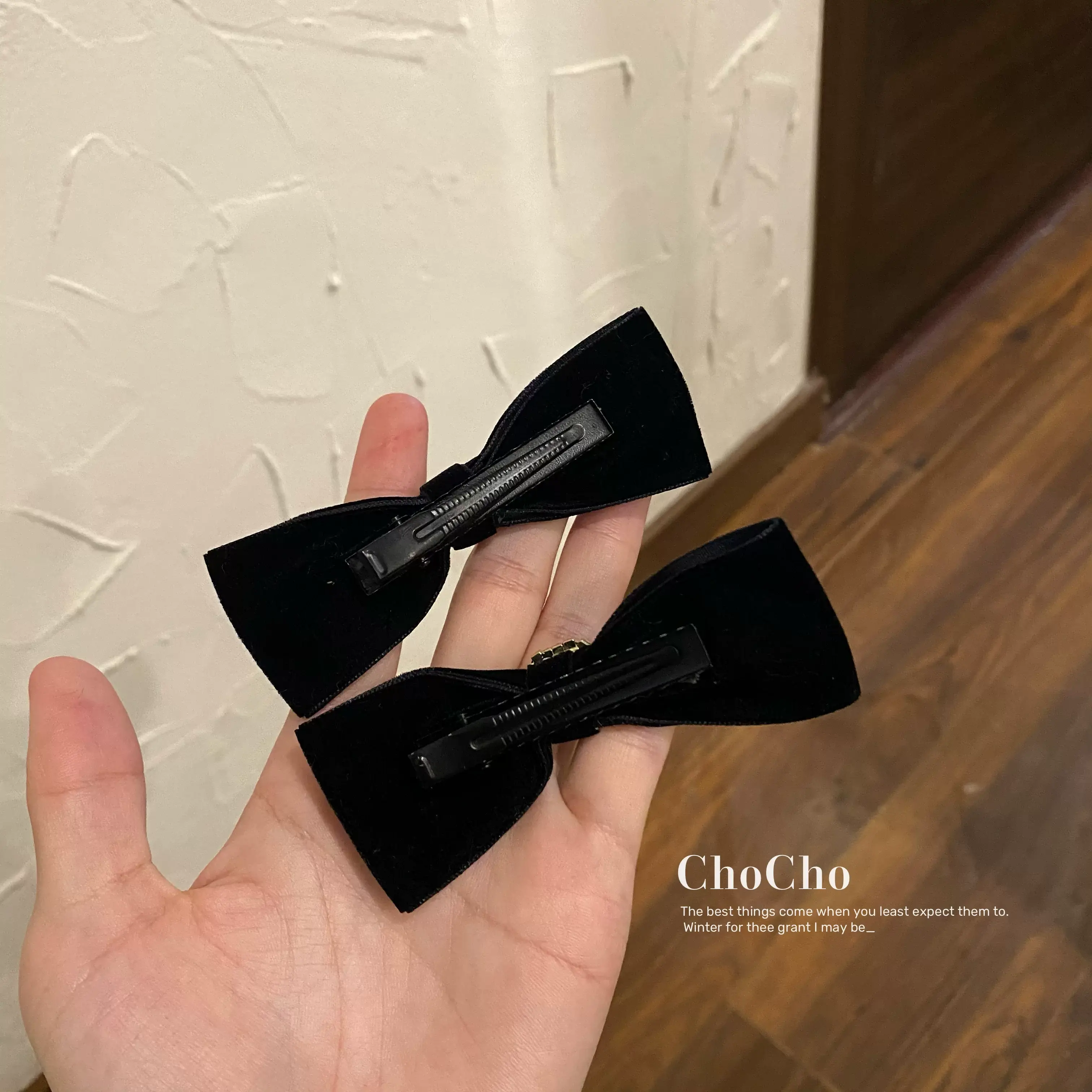 Black Velvet Camellia Hairpin Clip Bow — feature 16