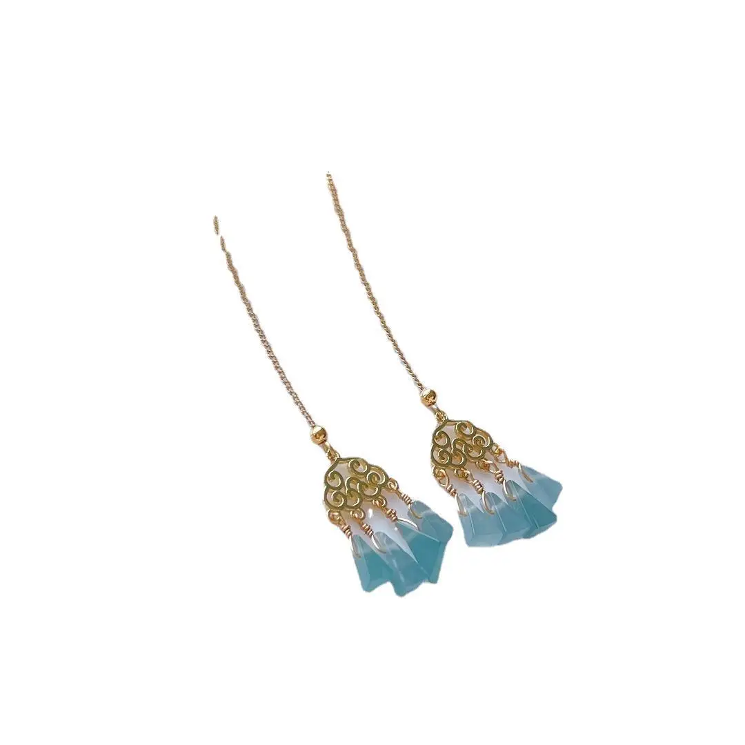 Natural Blue Jade Earrings 14K Gold Plated - Image 6