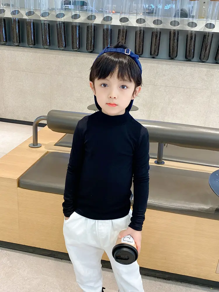 Kids Korean Style Turtleneck Top White Pants Set