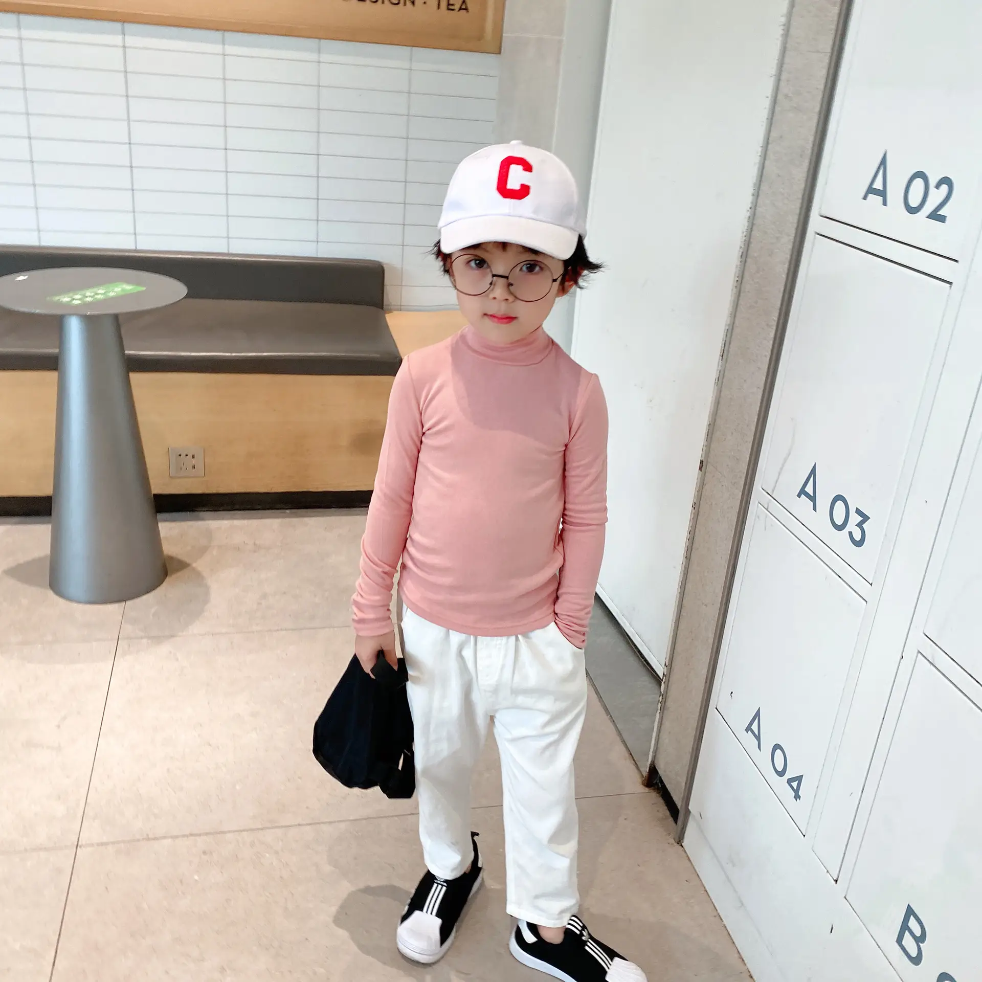 Kids Korean Style Turtleneck Top White Pants Set
