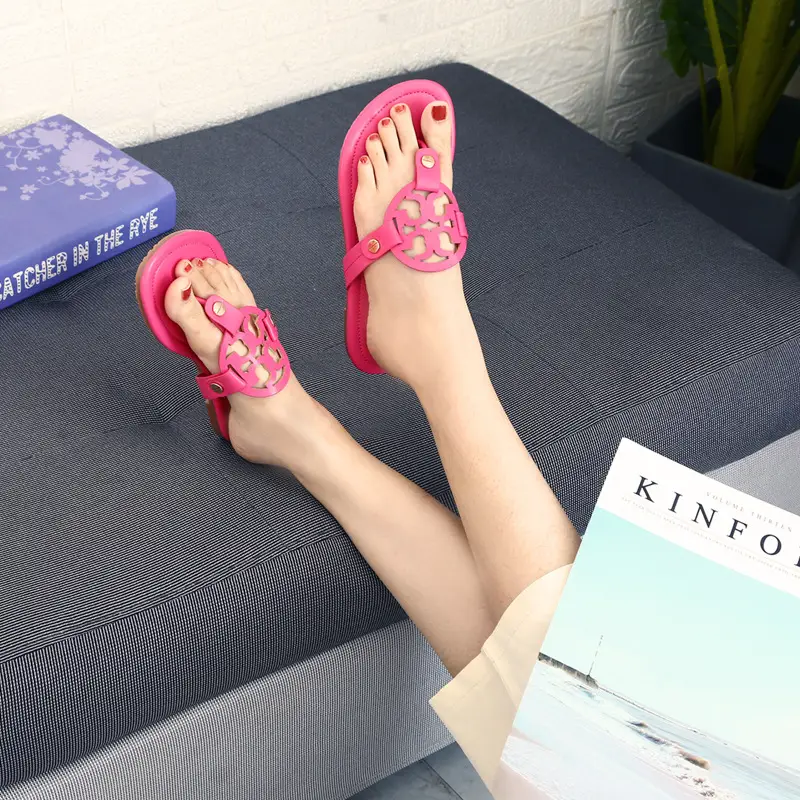 Women Pink Floral Cross Strap Flip Flops