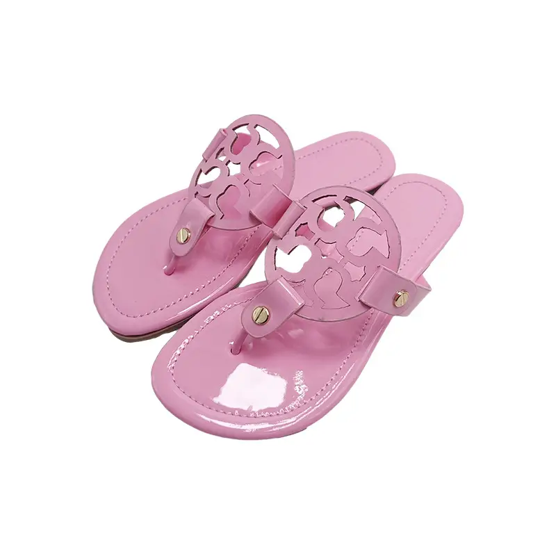 Women Pink Floral Cross Strap Flip Flops