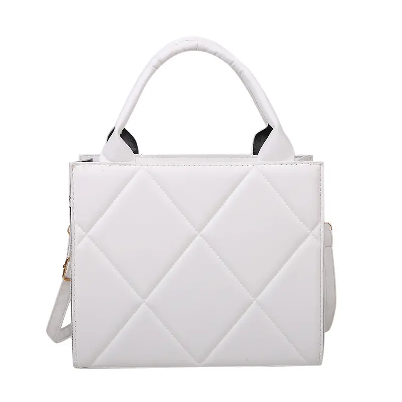 White Quilted Shoulder Crossbody Tote Bag for Women