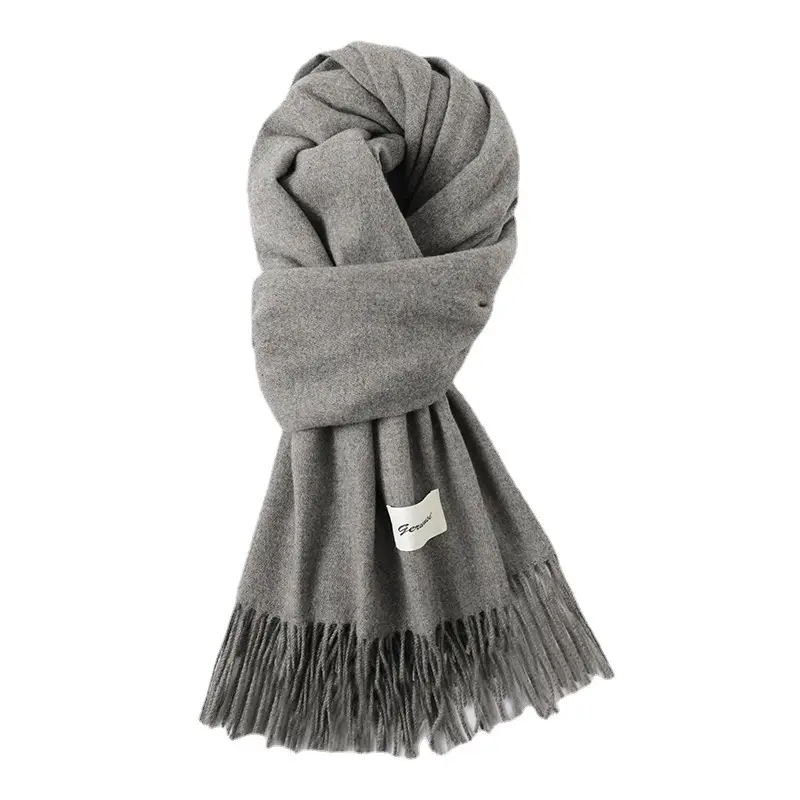 Women's Cashmere Hand Scarf Solid Brown Tassel Shawl - Image 50