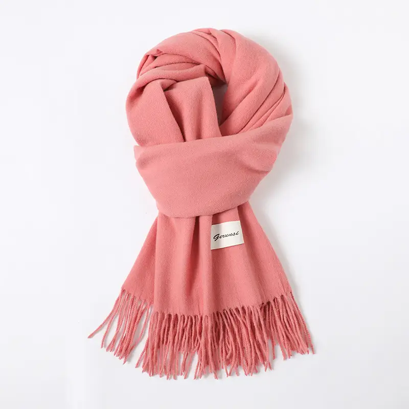 Women's Cashmere Hand Scarf Solid Brown Tassel Shawl - Image 8