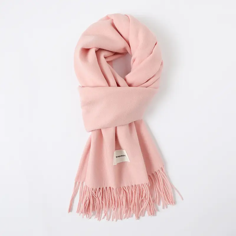 Women's Cashmere Hand Scarf Solid Brown Tassel Shawl - Image 9
