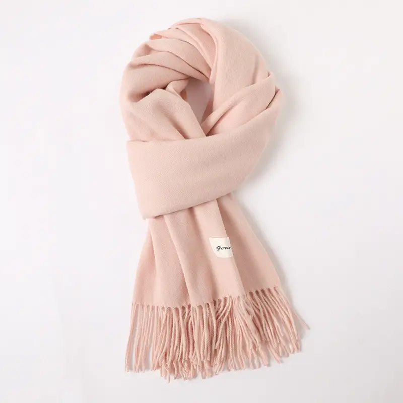 Women's Cashmere Hand Scarf Solid Brown Tassel Shawl - Image 10