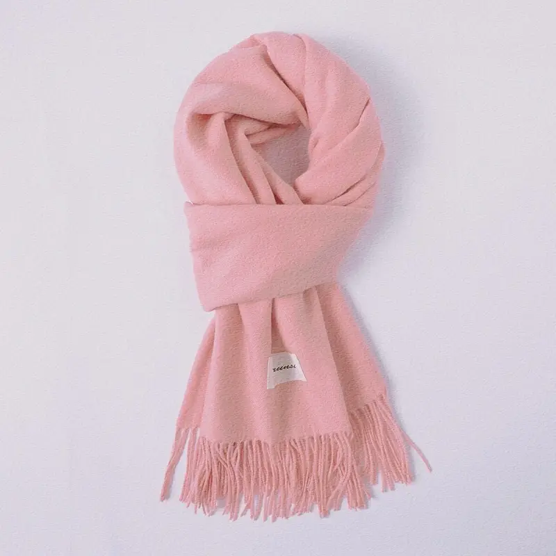 Women's Cashmere Hand Scarf Solid Brown Tassel Shawl - Image 11