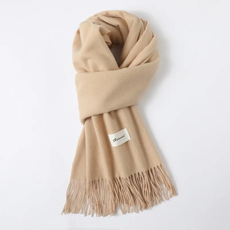Women's Cashmere Hand Scarf Solid Brown Tassel Shawl - Image 13