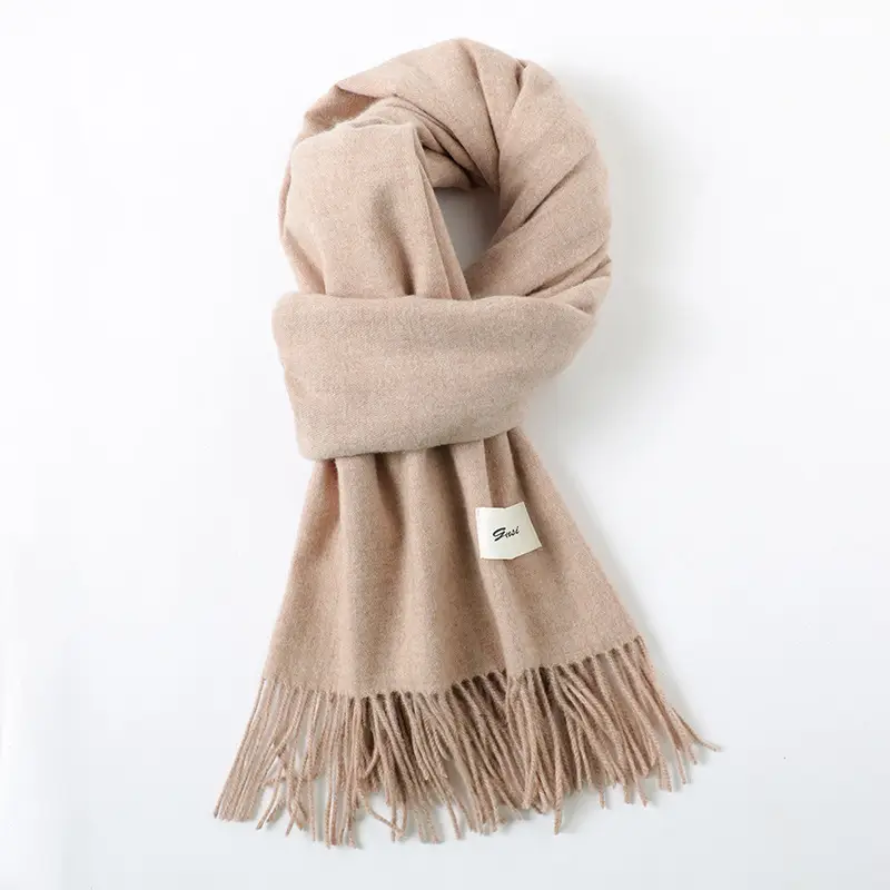 Women's Cashmere Hand Scarf Solid Brown Tassel Shawl - Image 15